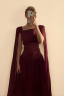 Shawl Sleeve Pleated Maxi Dress