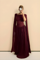 Shawl Sleeve Pleated Maxi Dress