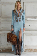Vintage Western Half-Zip Suede Fringe Dress