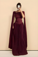 Shawl Sleeve Pleated Maxi Dress