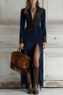 Vintage Western Half-Zip Suede Fringe Dress