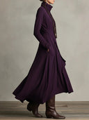 Purple High-neck Asymmetrical Pleated Maxi Dress