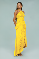 Halter Ruffle Pleated Maxi Dress