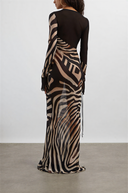 Chiffon Colorblock Animal Print Maxi Dress