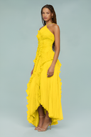 Halter Ruffle Pleated Maxi Dress