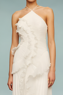 Halter Ruffle Pleated Maxi Dress