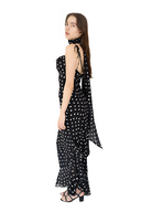Ruffled Maxi Dress in Black and Cream Polka Dots